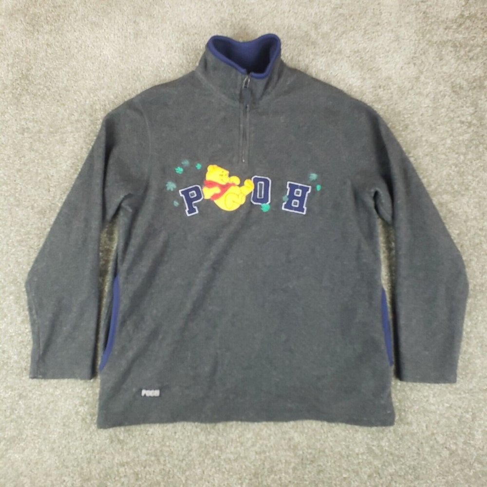 Whinny the Pooh Pull Over Medium M Womens Gray Long Sleeve Fleece 1/4 Zip